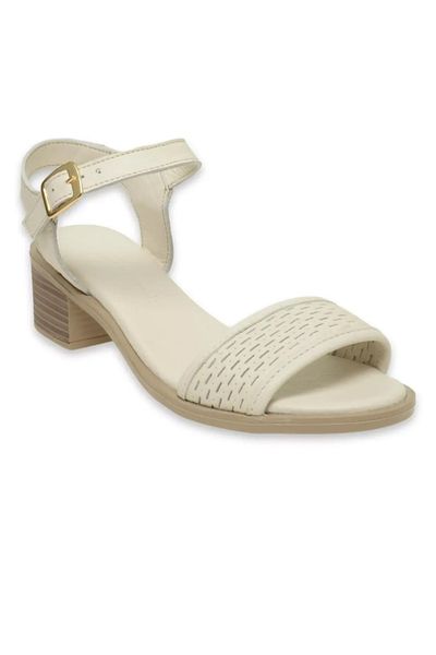 Mammamia D24YS-1110 Γυναικεία σανδάλια - Bone Crema, γνήσιο δέρμα, χοντρό τακούνι (4,5 cm)