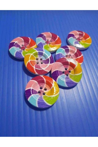 Beyna Wooden Natural Rainbow Colors Wood 2.5 cm Buttons 1 Package 10 Pieces
