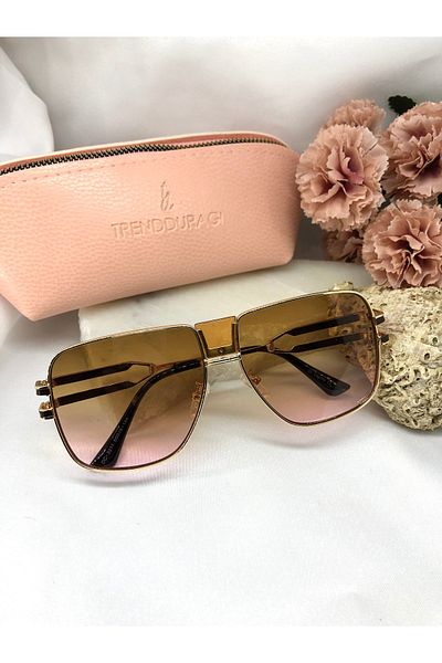 Di Caprio Fery Square Rectangle Yellow Pink Women's Sunglasses