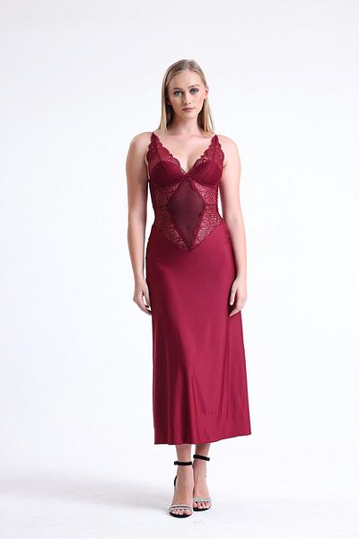 Magic Form Lace Low-cut Jersey Long Nightgown - 74124