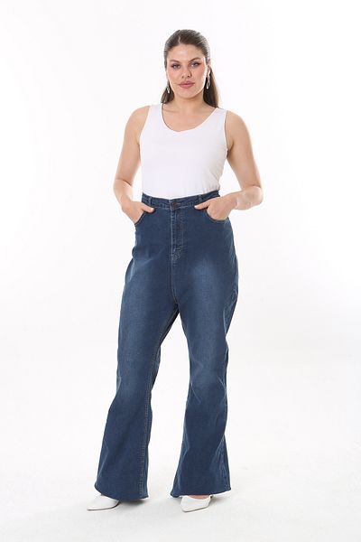 Şans Γυναικείο μεγάλου μεγέθους Navy Blue ψηλόμεσο τζιν Lycra 65N37844