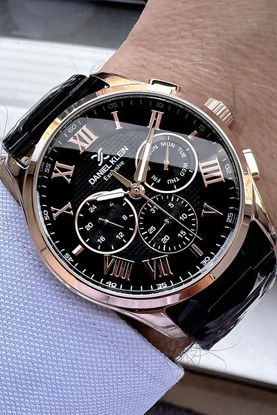 Daniel Klein Men's Wristwatch 3 Atm Waterproof Black Color Steel Cord + Bracelet DKER2037C1
