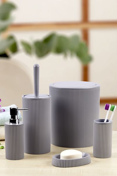 Arsimo Σετ μπάνιου 5 τεμαχίων Lux Acrylic Στρογγυλό |   Συσκευασία 5 Σαπουνιού Δοχείο Οδοντόκρεμας Κάδος απορριμμάτων WC Βούρτσα