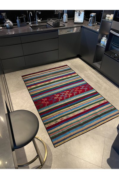 Rugs Modern Halı Geometric Woven Base Carpet in Red Colors Miravip496