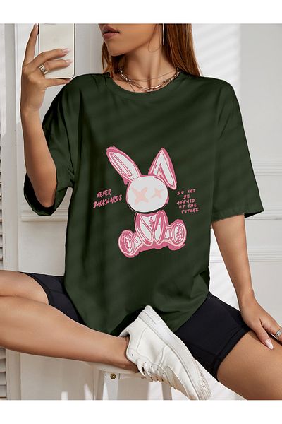aynewmoda tricou oversize cu imprimeu iepure