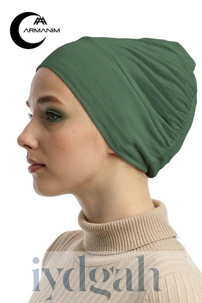 IYDGAH Armanım Practical Snap-on Cap - Hijab, Ready-made, Φαρδιά Μαλλιά, Χακί Πράσινο