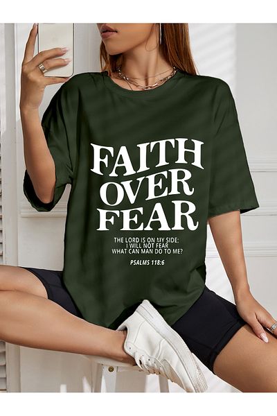 aynewmoda Oversize FAITH OVER FEAR printed printed T-shirt