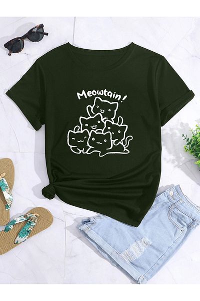 aynewmoda oversize cat printed printed T-shirt
