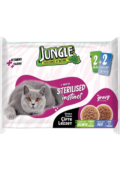 Jungle Cifte Lezzet Pouch Kısır Kedi Somon Eti Parçalı 4X100 g