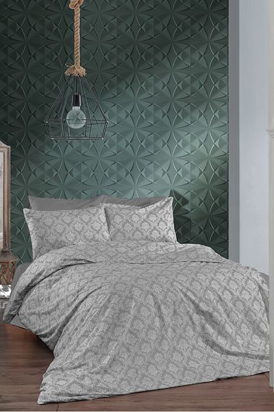 makiteks Maki Cotton Grey Oriental 160x220 cm Σετ Παπλωματοθήκη και Μαξιλαροθήκη Μονή
