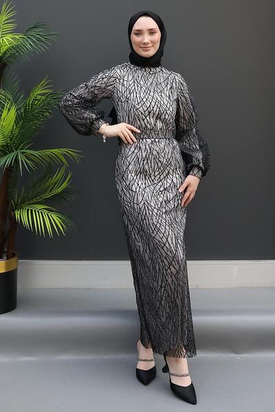 GİZ AGİYİM Farah Black Hijab Evening Dress