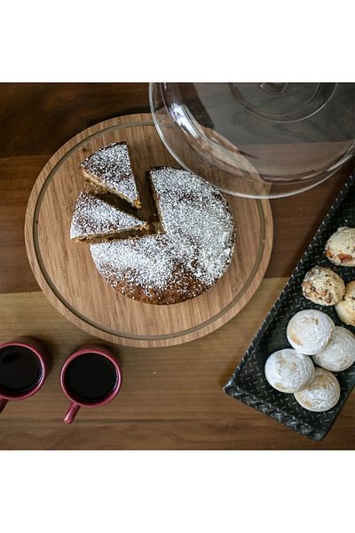 WORKPASAJ Large Size Acrylic Cup - Cake Dish with Wooden Stand