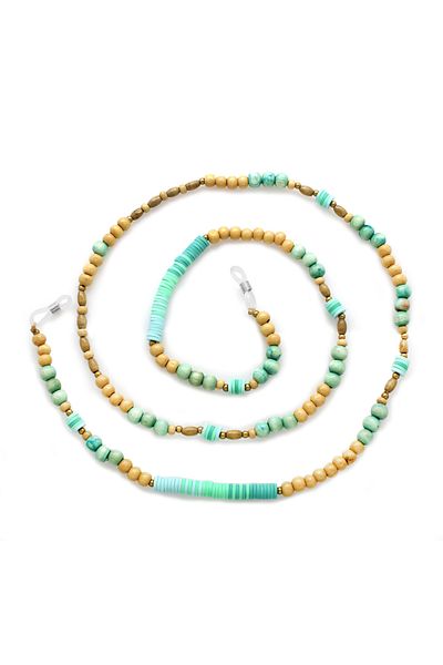 Tesbihane Handmade Turquoise Color Transition Authentic Glasses Hanger with Ethnic Wooden Combination