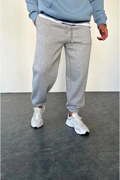 YUSTEX Gri Erkek Rahat Giyim Oversize Eşofman Altı