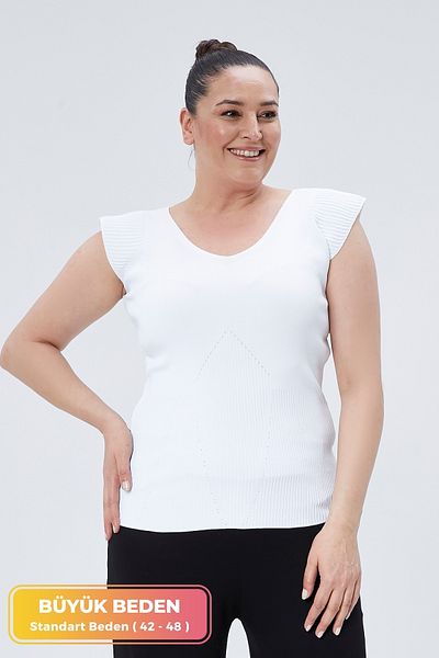 tarzımsüper New Season Stretch and Shoulder Embossed Sleeveless Knitted Knitwear Blouse - Large Size