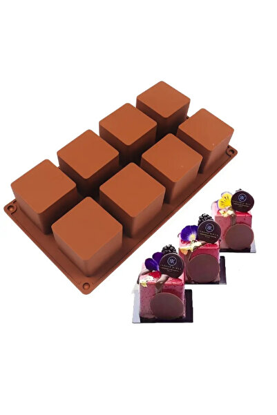 PASTRY PLANET Kahverengi Silikon Kare Kek Kalıbı (8 Bölmeli)