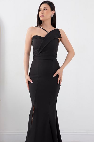 PULLIMM Rochie de seară lungă cu perle cu fantă 13218