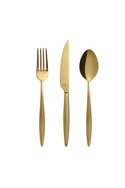Hisar Mercury Titanium Gold 84 Piece Steel 12 Person Fork Spoon Knife Set