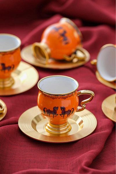 ACAR JASMINE ORANGE 6 PERSON TURKISH COFFEE CUP