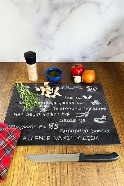 Decorita Kitchen Rules - Blackboard Look |   Glass Cutting Board - Glass Cutting Board |   30cm X 40cm