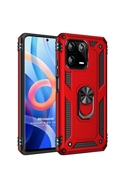 Microsonic Xiaomi Mi 13 Kılıf Military Ring Holder Kırmızı