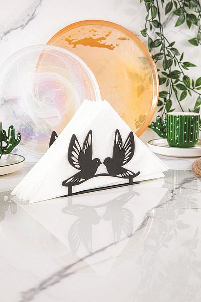 Doreline Bird Motif Desktop Decorative Napkin Holder Towel Holder Black
