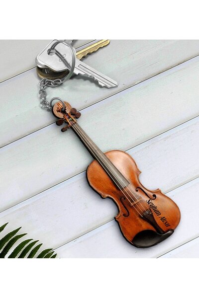 Bk Gift Kişiye Özel İsimli Keman Violin Enstrüman Ahşap Anahtarlık-1