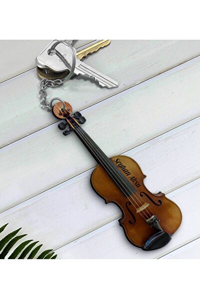 Bk Gift Kişiye Özel İsimli Keman Violin Enstrüman Ahşap Anahtarlık-5