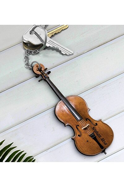 Bk Gift Kişiye Özel İsimli Keman Violin Enstrüman Ahşap Anahtarlık-2