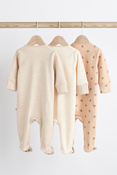 Next Baby % 100 Pamuklu Krem Ayıcık Desenli 3’lü Tulum Set