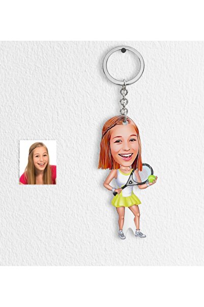 Bk Gift Kişiye Özel  Tenis Oyuncusu Karikatür Anahtarlık - 2