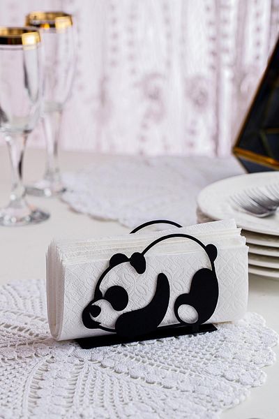 Doreline Panda Motif Desktop Decorative Napkin Holder Towel Holder Black (dimensions: 11 X 8.5)