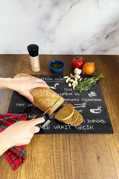 Decorita Kitchen Rules - Blackboard Look |   Glass Cutting Board - Glass Cutting Board |   30cm X 40cm