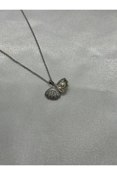 lysiaaccessory Openable Oyster Steel Necklace with Zircon Stone and Pearls Si...