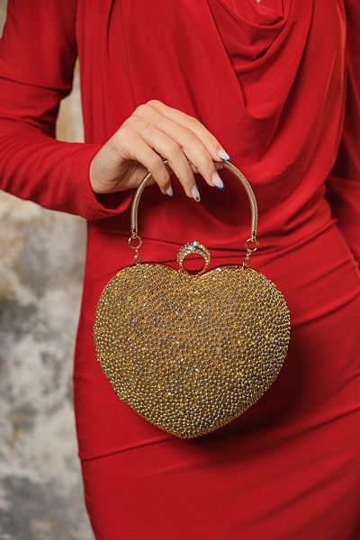 ROZA CANTA Γυναικείο βραδινό φόρεμα Heart Pearl Gold, βραδινή τσάντα Clutch