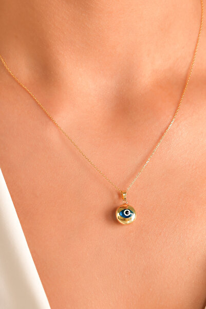 WOOW GOLD 14 Ayar Altın Kolye Nazar Boncuklu Göz Kolye Ucu Göz Desenli Zincir...