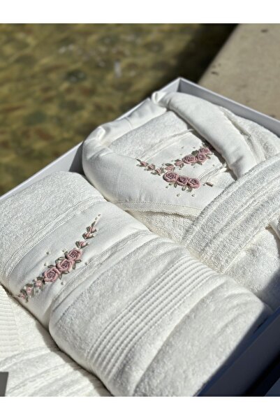 Nurpak Σετ οικογενειακής ρόμπας Bamboo 10 τεμαχίων - Προσαρμοσμένο Κέντημα, Κρέμα