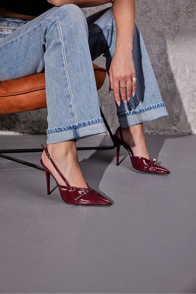 AYAKKABI PRENSİ Lani Buckle Detailed Cherry 10 cm Women's Stiletto, High Heels