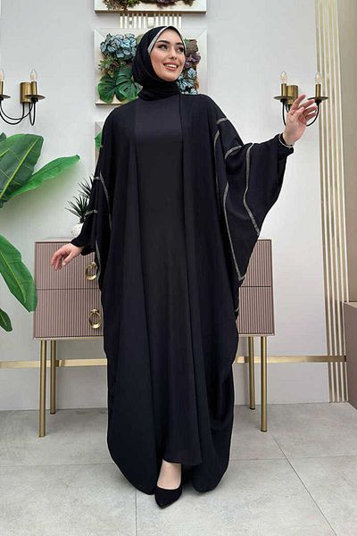Bym Fashion Σετ Φόρεμα Φωτιστικό Λεπτομερές Κεντητό Πέτρα 8500 Μαύρο