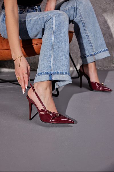 AYAKKABI PRENSİ Lani Buckle Detailed Cherry 10 cm Women's Stiletto, High Heels