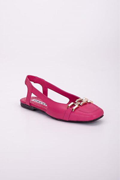 VİNİCCİ AYAKKABI حذاء باليرينا جلدي بإبزيم فوشيا - حذاء مفتوح من الخلف