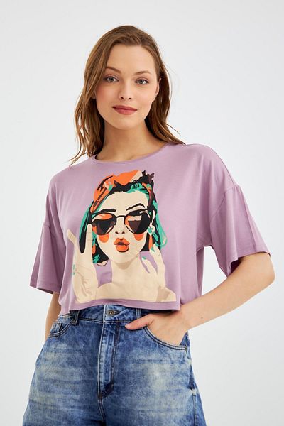 cotonhause Tricou de damă Thai Lilac Crop C2T0N023