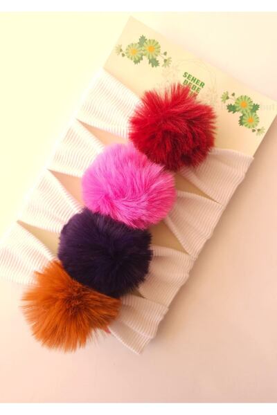 SeherBebeButik PomPon Bandana Set for Baby Girls and Children - Plush, Soft and Flexible