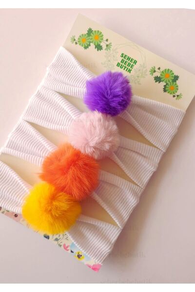 SeherBebeButik PomPon Bandana Set for Baby Girls and Children - Plush, Soft and Flexible