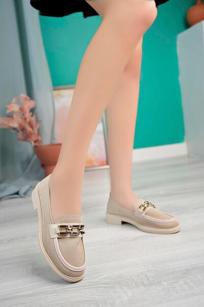 Aymood Дамски обувки с дебела подметка от изкуствена кожа, в телесен цвят, с катарама и верижка