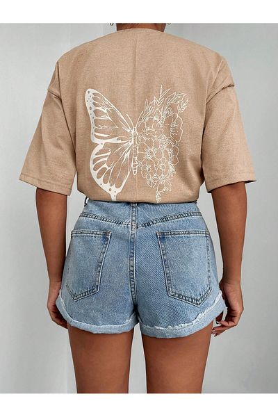 only moon μεγάλο μέγεθος Γυναικεία ρούχα Unisex Μπλουζάκι με στάμπα πλάτης Oversize