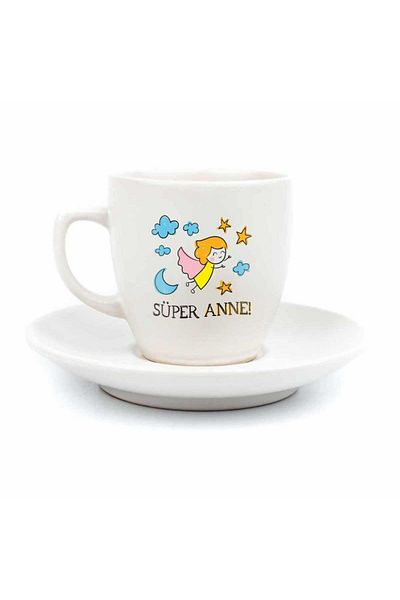 PALTO TASARIM Super Mom!Cream Turkish Coffee Cup - Gift Ceramic Turkish Coffee Cup