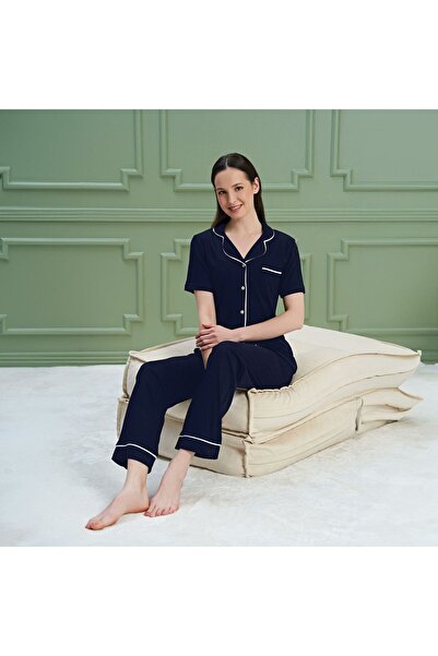 Over Sleep by Poleren Σετ γυναικεία πιτζάμα με κοντό μανίκι με γιακά πουκάμισ...