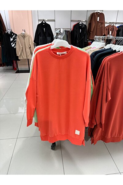 Soul Organic Cotton Crew Neck Above Knee Coral Light Red Tunic/Sweatshirt 30644