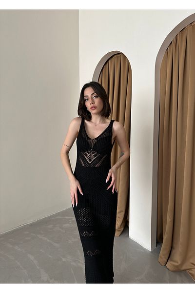 vivario Women's Strappy Openwork Summer Knitwear Dress